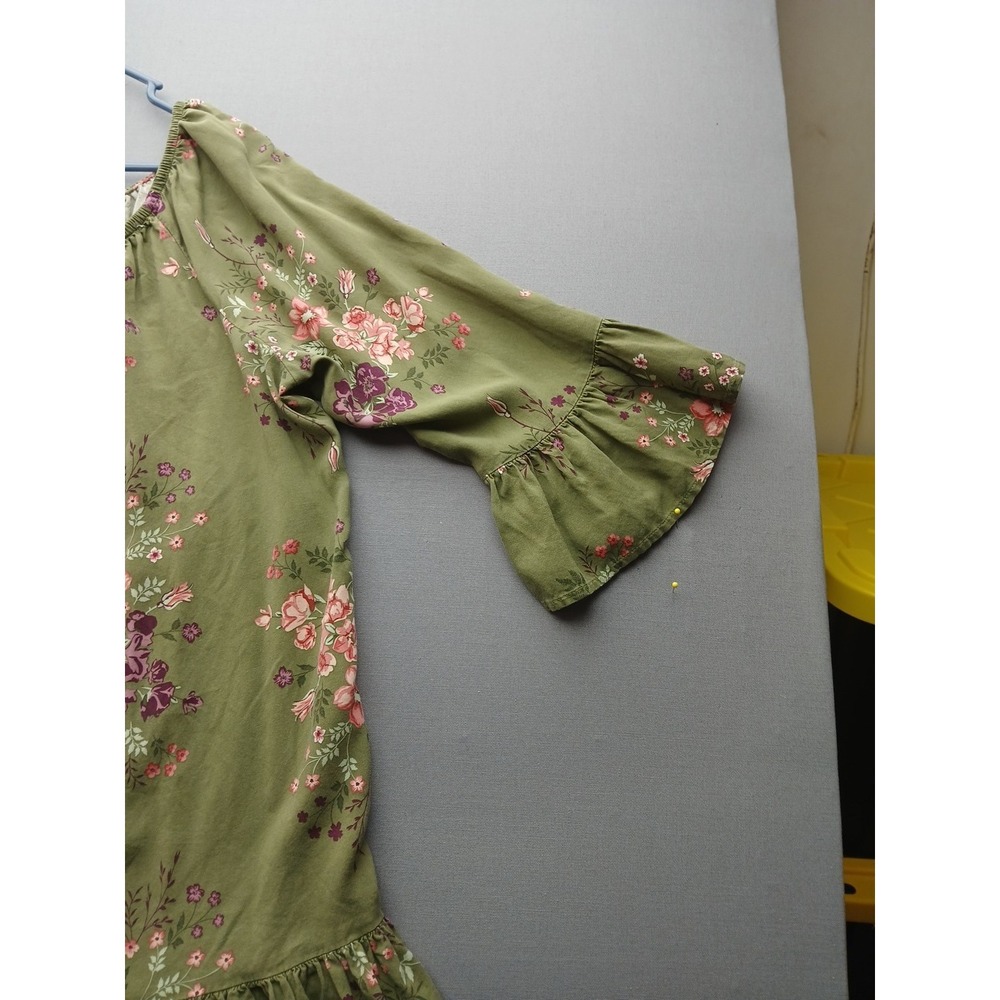 Ladies terra & sky 2x tunic top Boho Style 3/4 Sleeve Green Floral - Picture 4 of 16